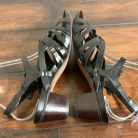 NWOB Ecco Black Leather Strappy Slingback Sandals Stacked Heel Size 39 - Picture 6 of 10